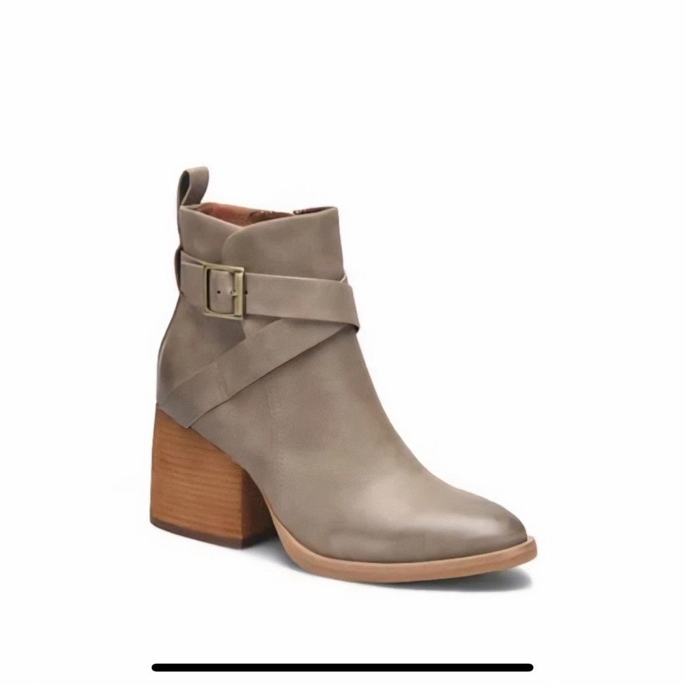 Kork-Ease Beige Ankle Boots with Buckle Accent
